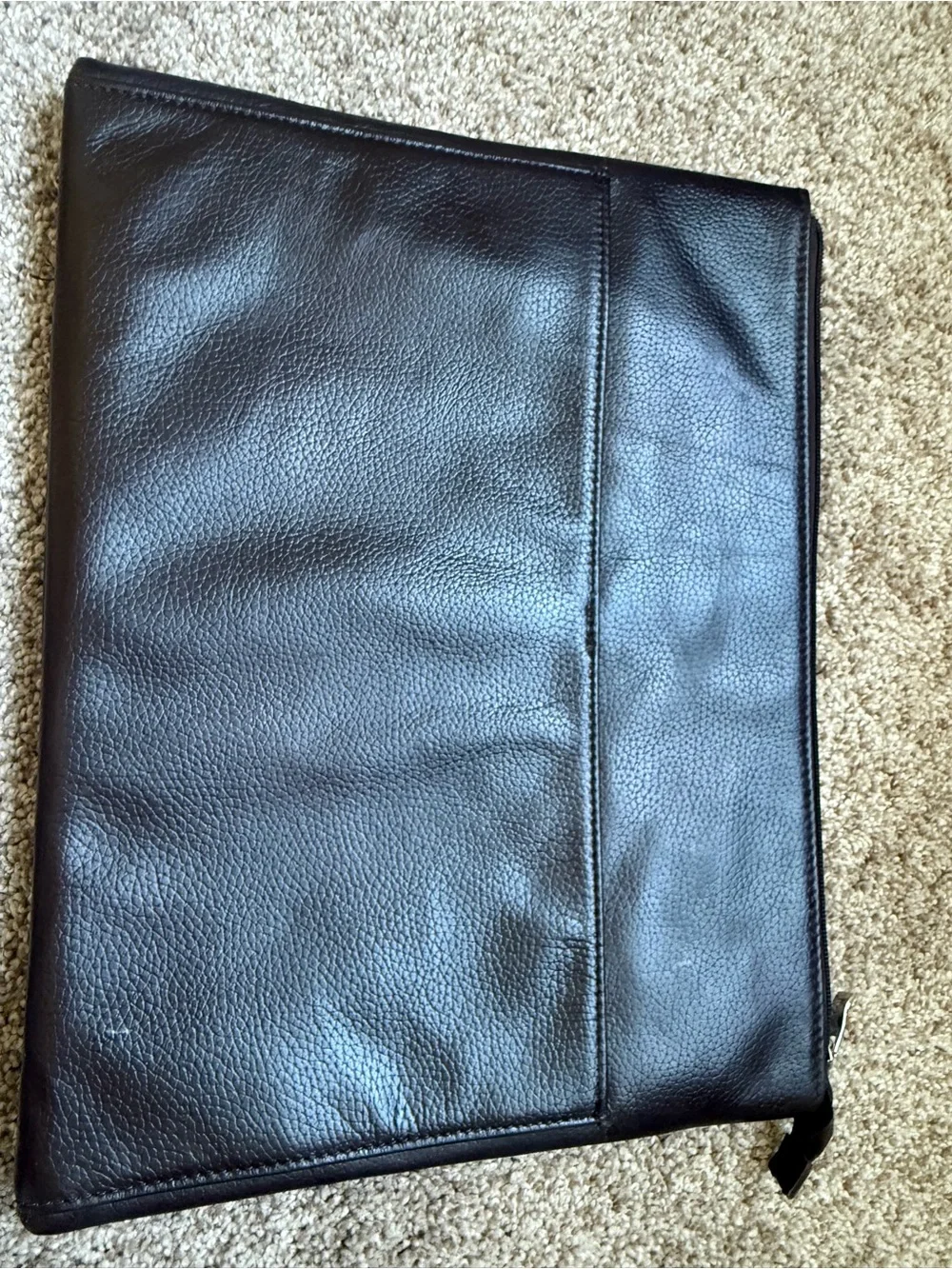 Black pebbled Leather Zip laptop sleeve Portfolio Briefcase
